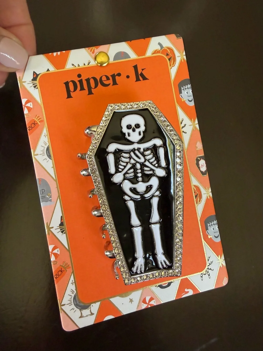 Piper K • Coffin Skeleton Halloween Hair Clip - Black & White